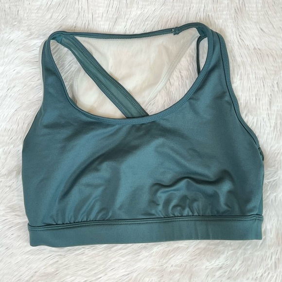 JoyLab Green White Long Line Sports Bra Strappy Mesh Back - Picture 1 of 5